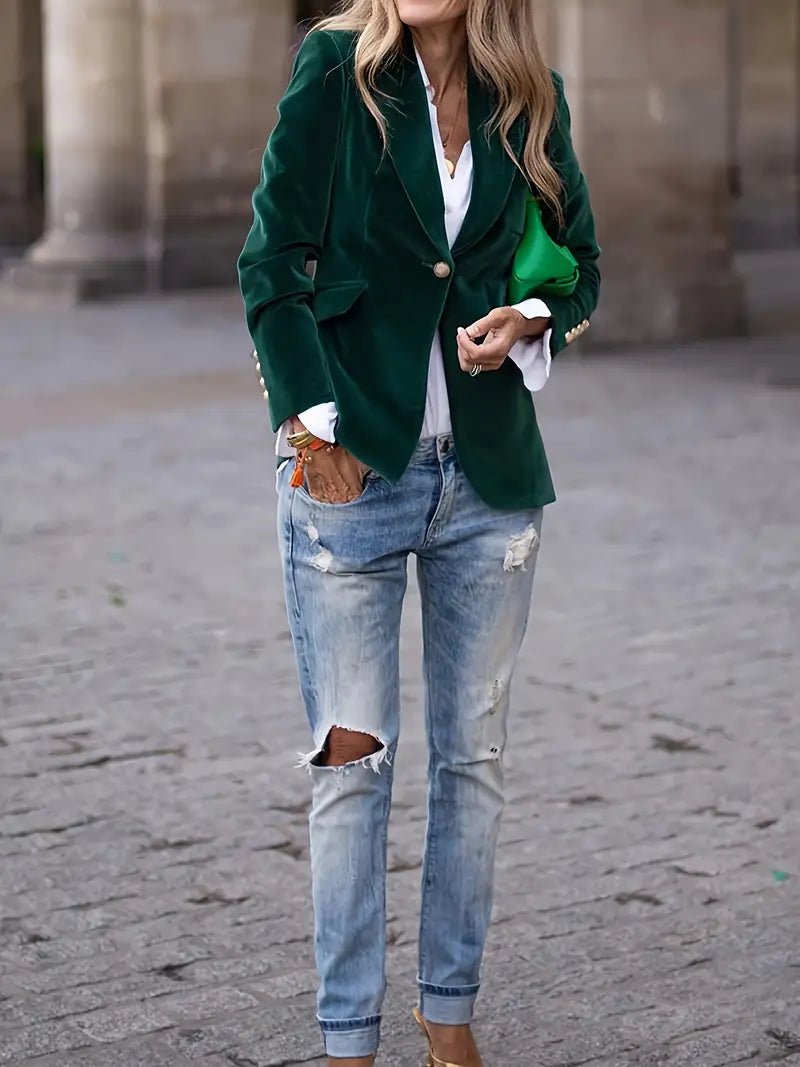 Ines Paris | Blazer velours femme cintré à boutons dorés
