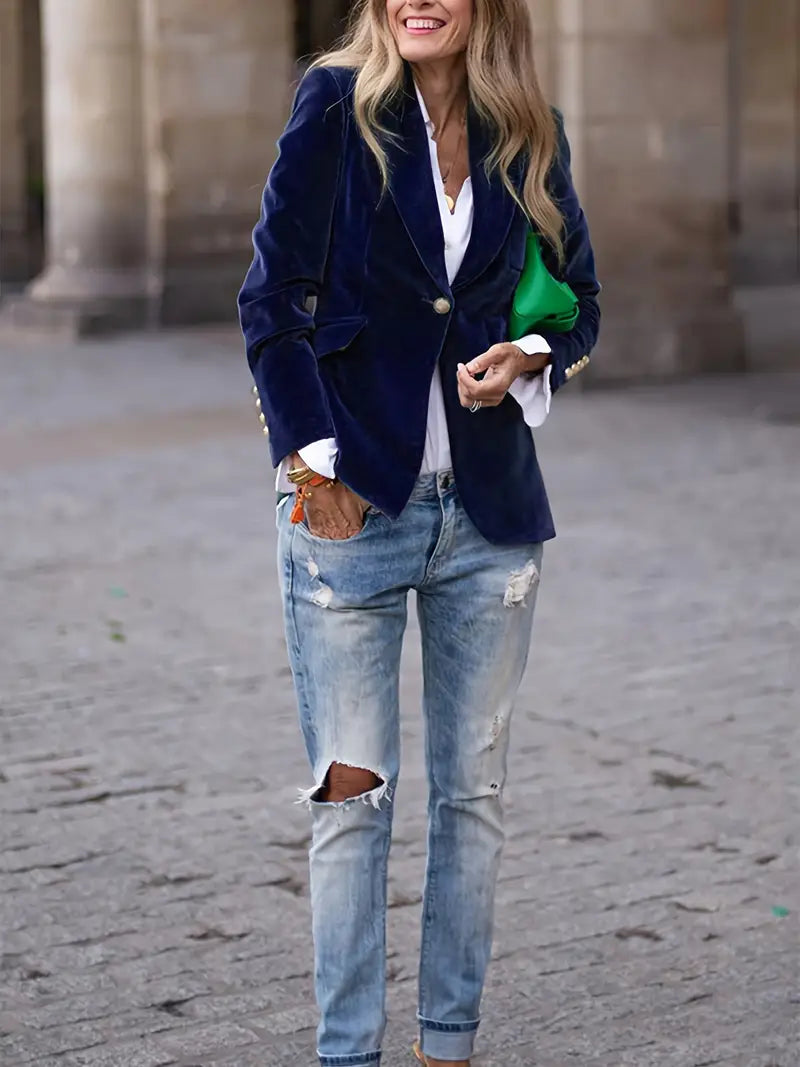 Ines Paris | Blazer velours femme cintré à boutons dorés