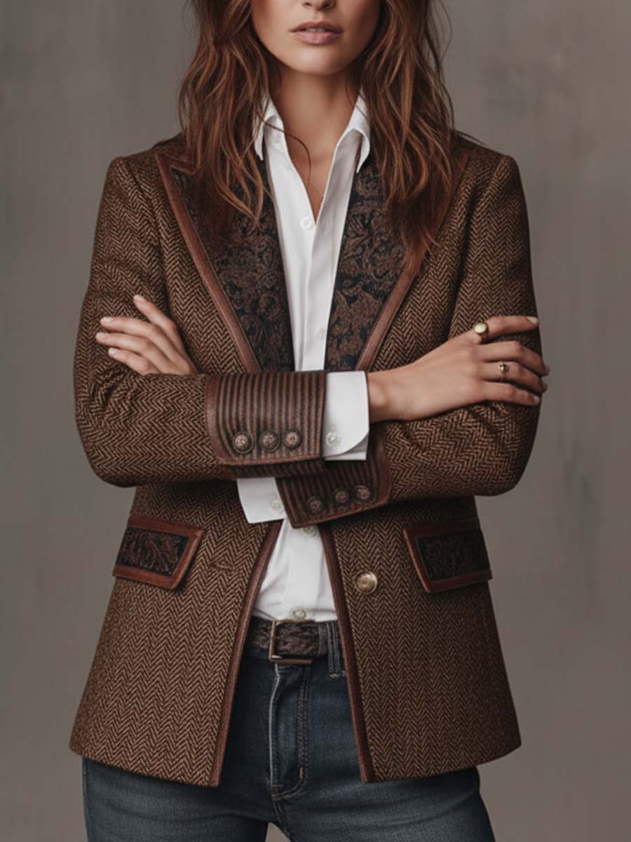 Ines Paris | Blazer femme chevrons à empiècements imprimés, coupe structurée
