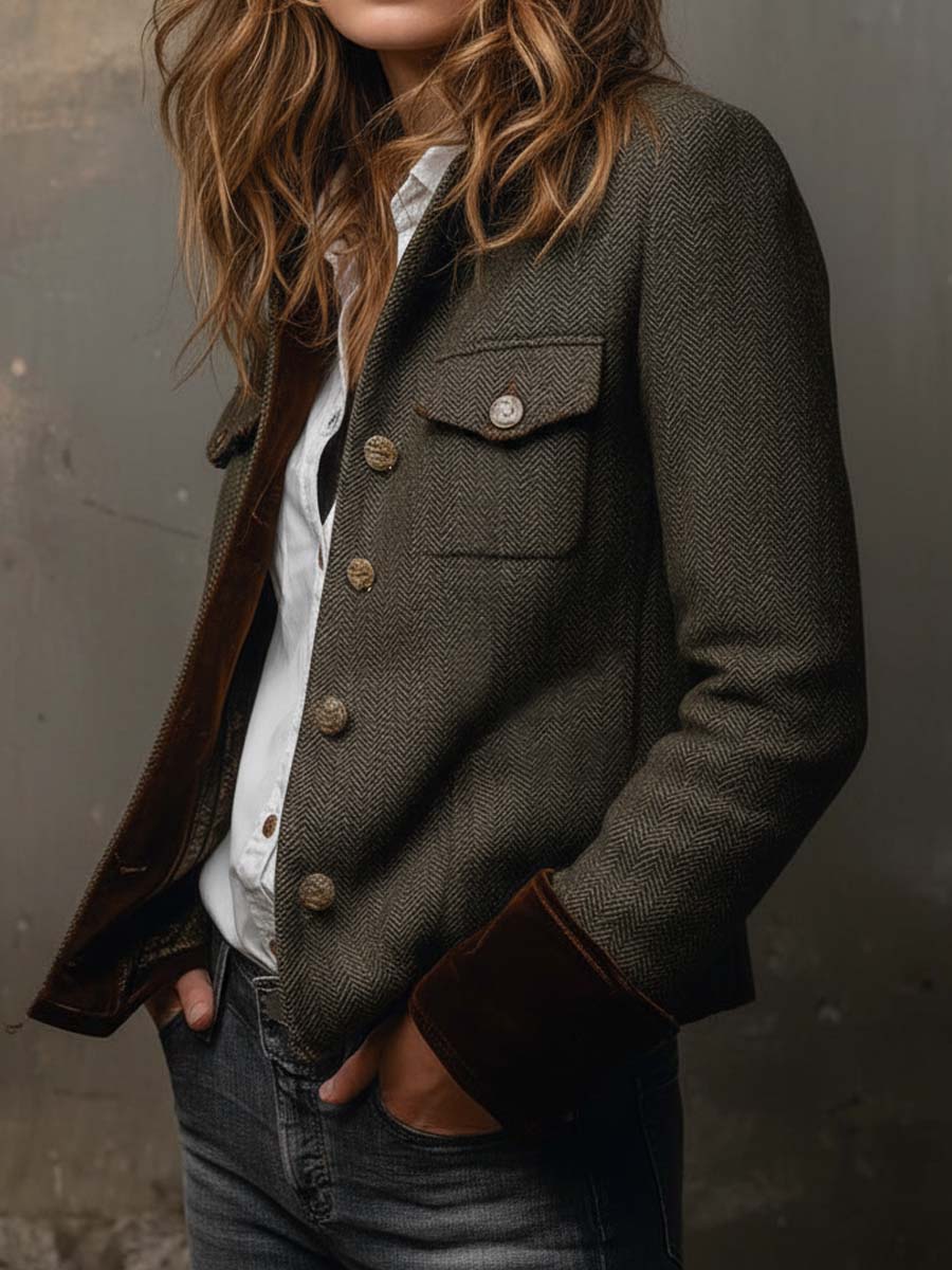 Ines Paris | Blazer femme vintage chevrons à liserés contrastants