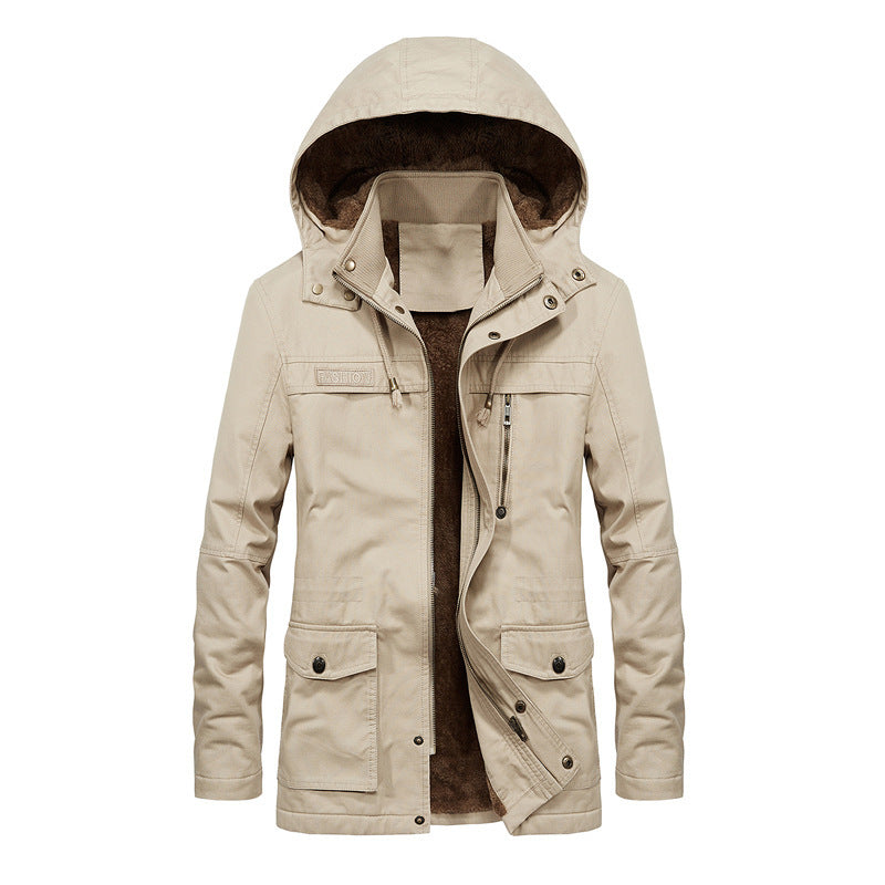 Veste à capuche homme, zip et boutons, poches multiples