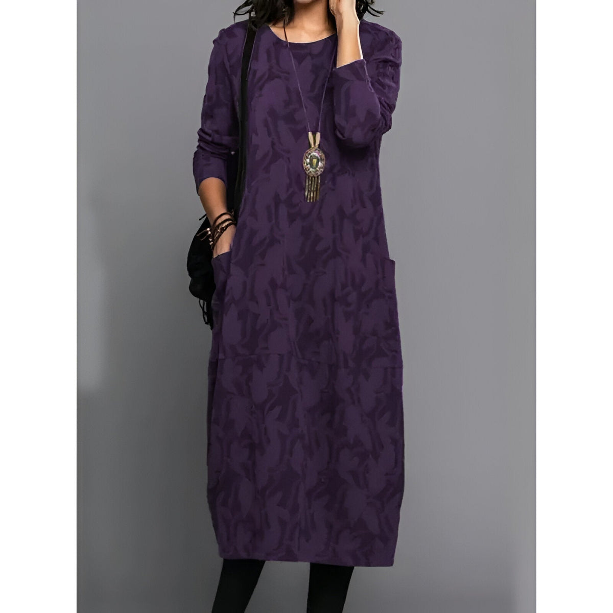 Ines Paris | Robe d'hiver longue femme imprimée manches longues