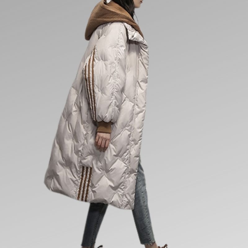 Doudoune longue femme coupe ample, grande capuche chaude