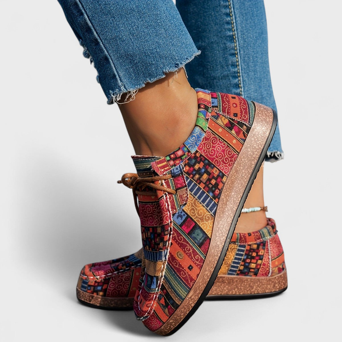 Ines Paris | Baskets Femme Plateforme Légère Motif Patchwork