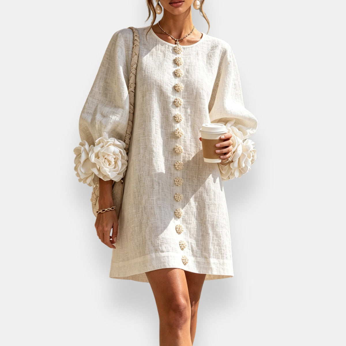 Ines Paris | Robe Fleurie Femme Fleurs en Relief Manches Ballon