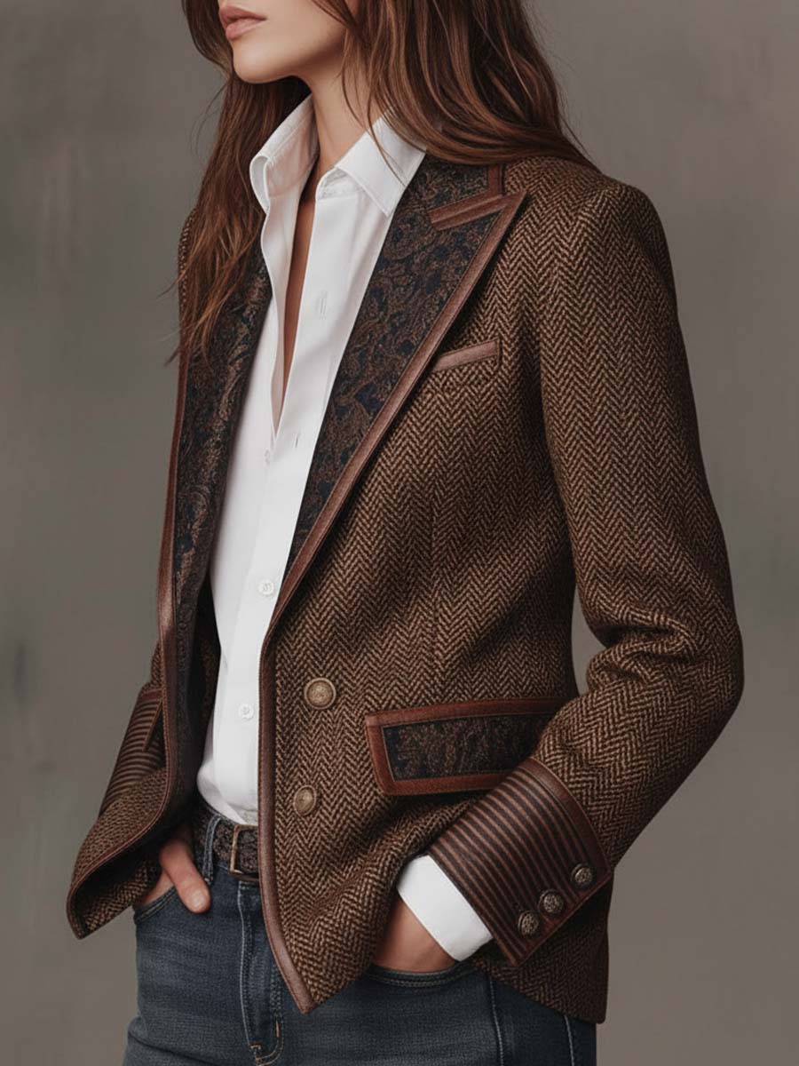 Ines Paris | Blazer femme chevrons à empiècements imprimés, coupe structurée