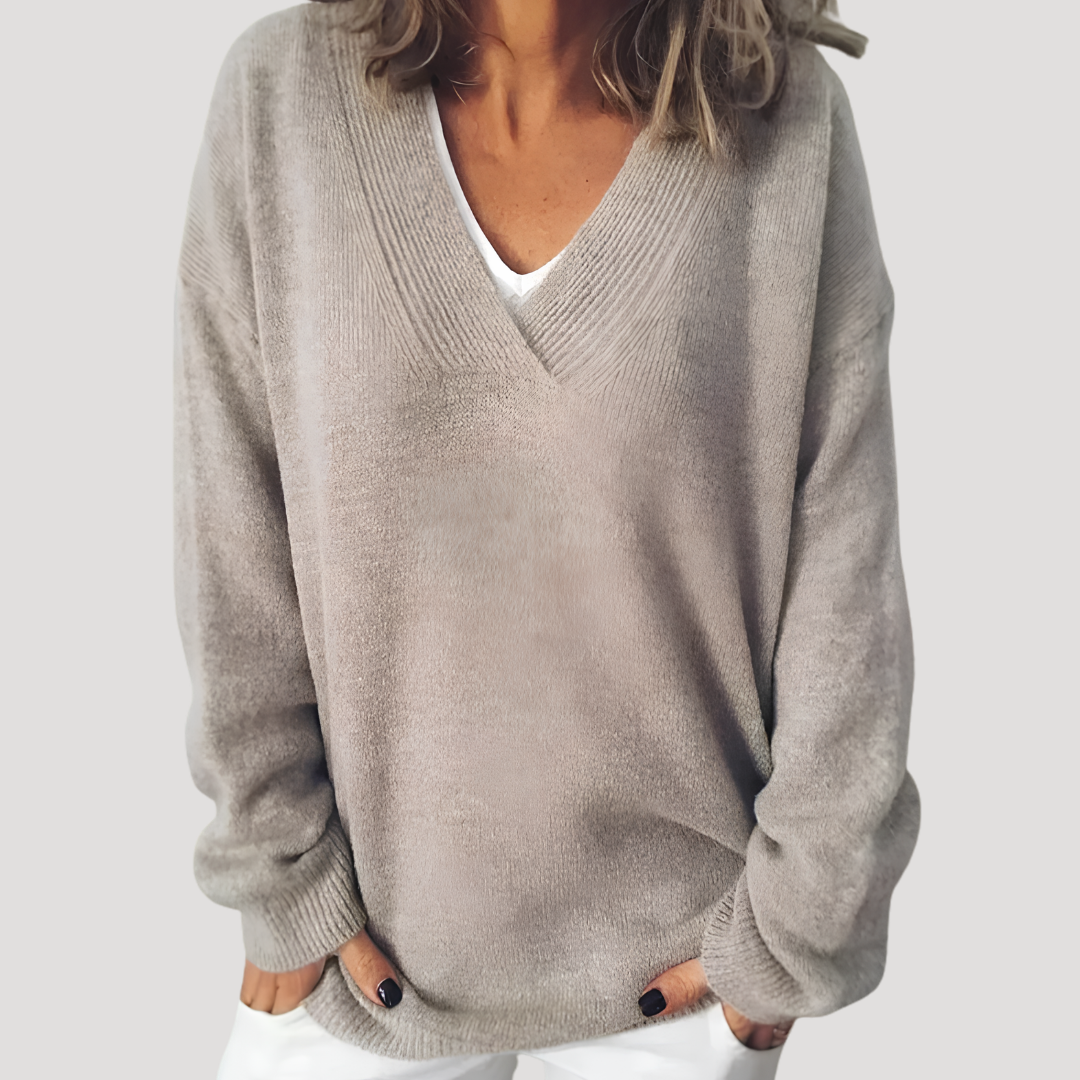 Ines Paris | Pull col V profond femme manches longues – Grande taille