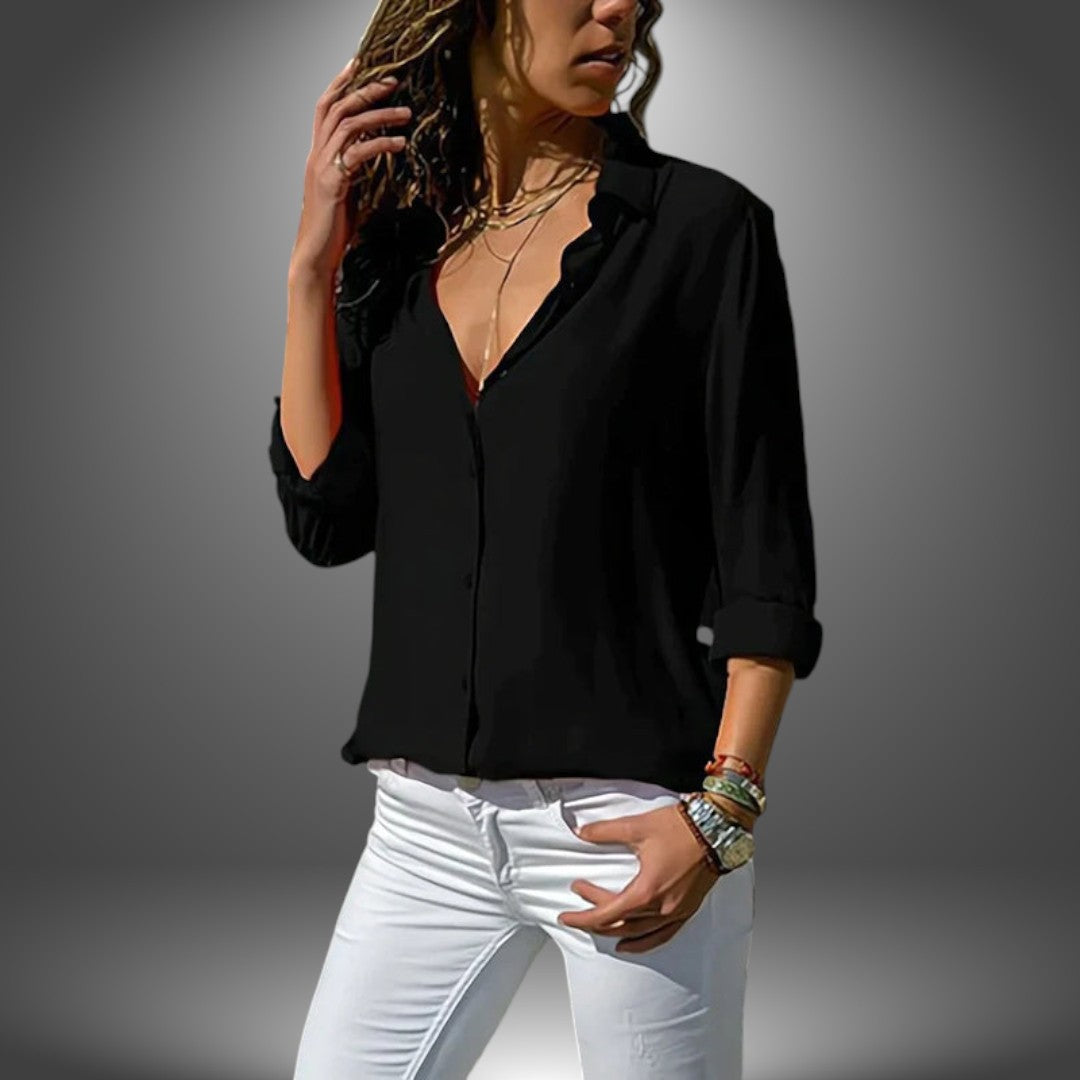 Ines Paris | Blouse femme boutonnée col ouvert, coupe fluide