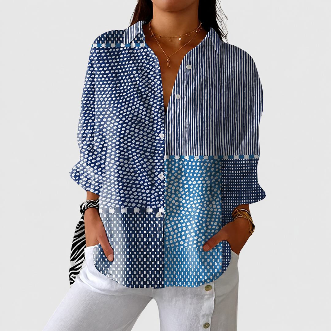 Ines Paris | Blouse femme imprimé patchwork col boutonné