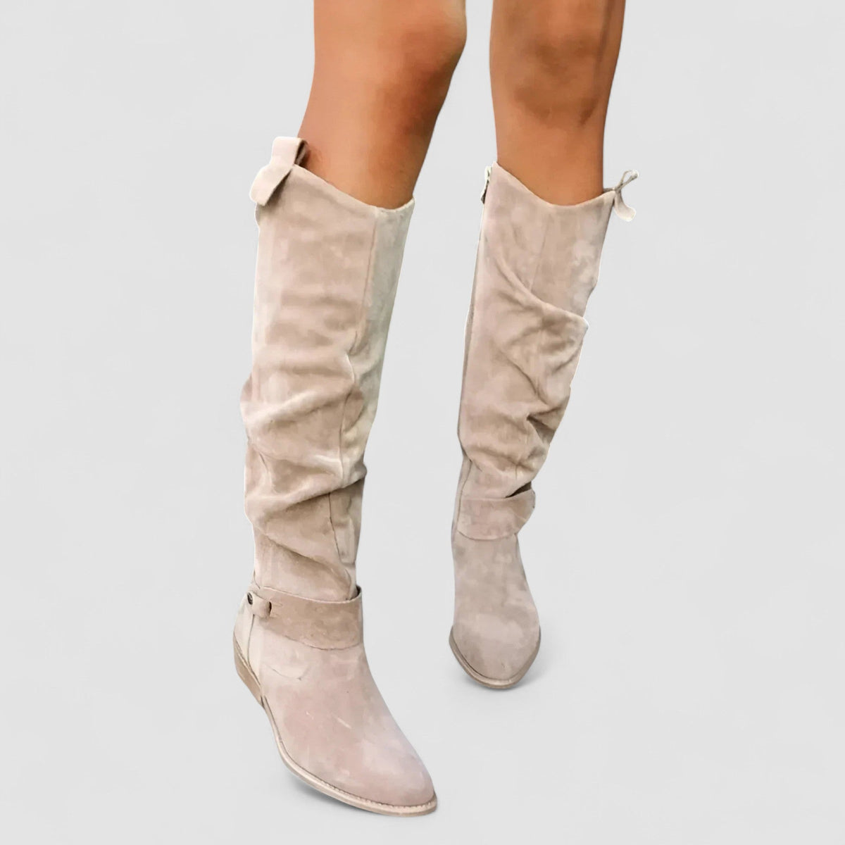 Bottes hautes femme effet daim petit talon zip