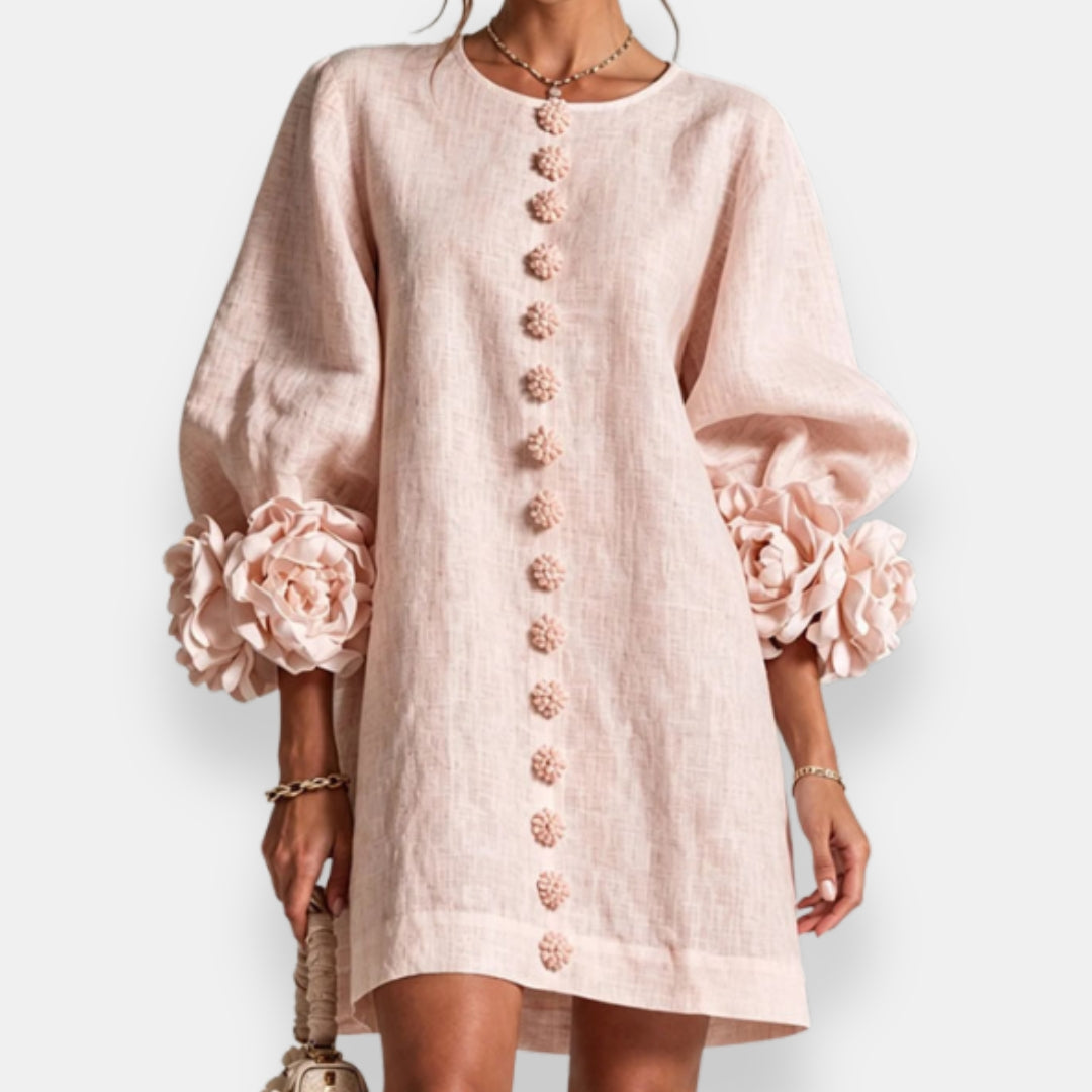 Ines Paris | Robe Fleurie Femme Fleurs en Relief Manches Ballon