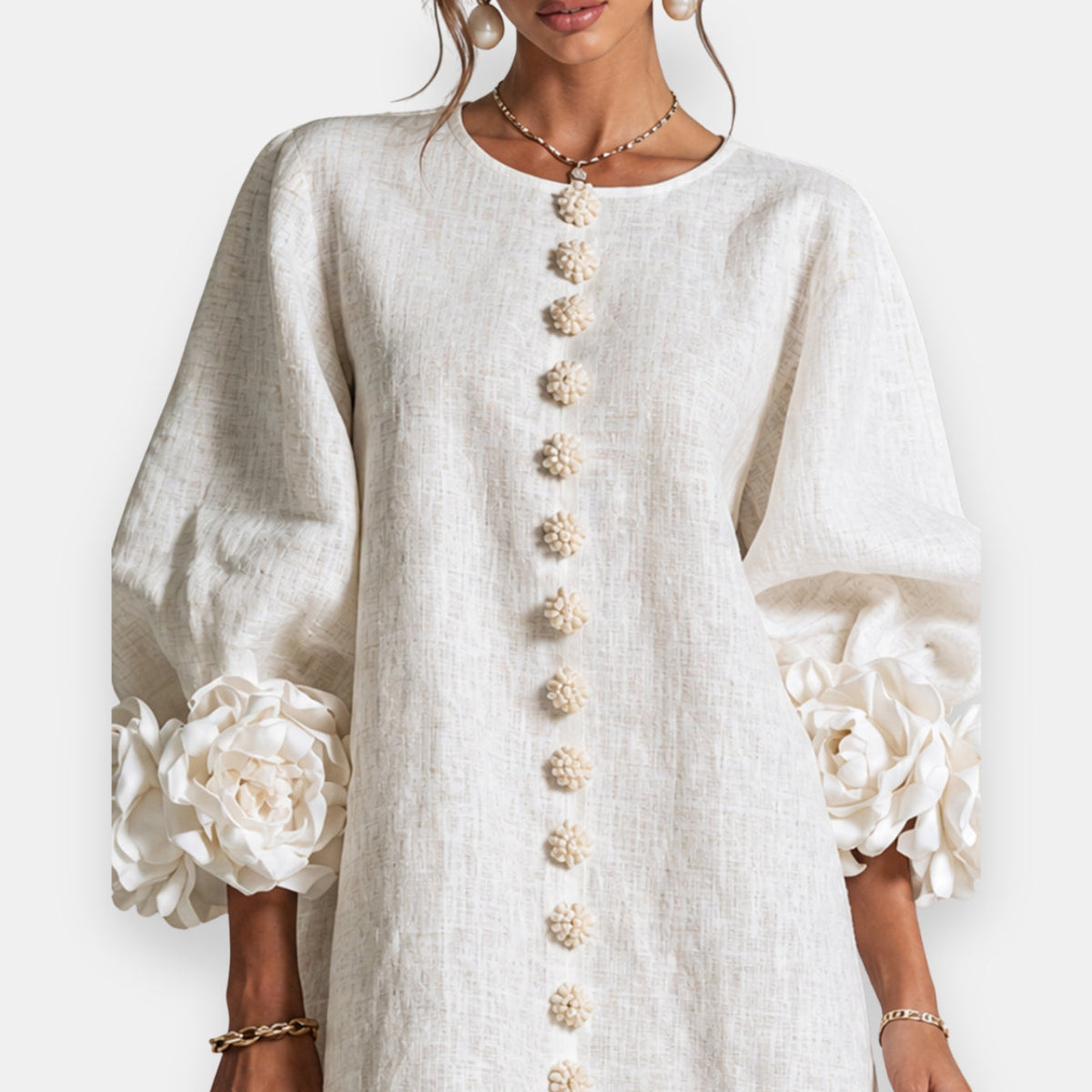 Ines Paris | Robe Fleurie Femme Fleurs en Relief Manches Ballon