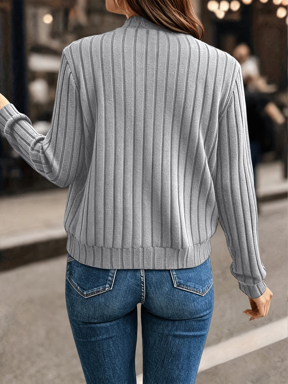 Gilet femme côtelé zippé, maille à manches longues