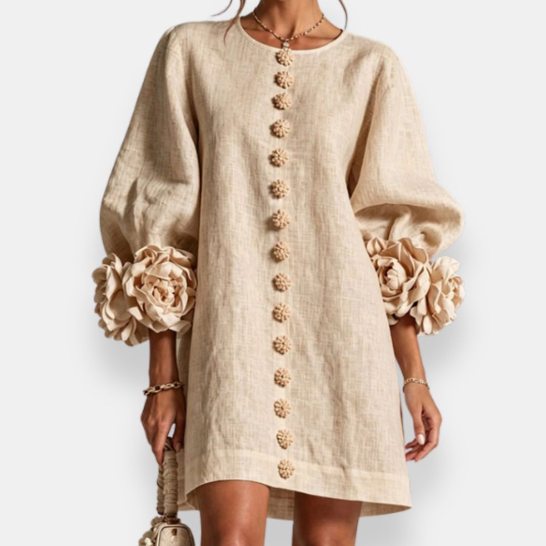 Ines Paris | Robe Fleurie Femme Fleurs en Relief Manches Ballon