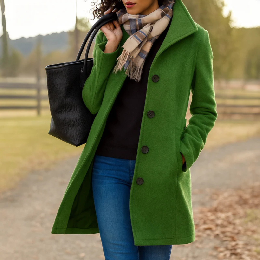 Manteau long femme boutonné coupe droite