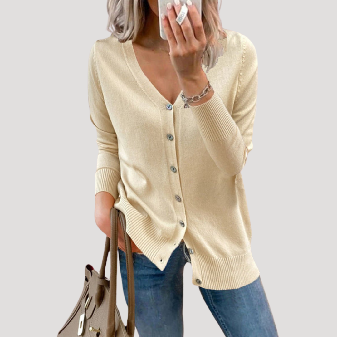 Ines Paris | Cardigan Femme Col V Boutonné en Maille
