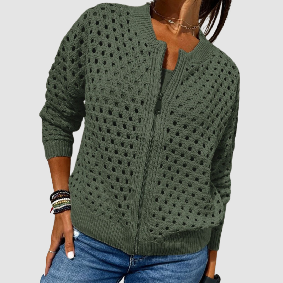Ines Paris | Gilet Tricoté Zippé Femme en Maille Demi-Saison