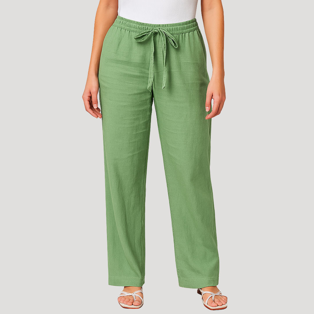 Ines Paris | Pantalon en Lin Femme Taille Élastique Coupe Droite Grande Taille