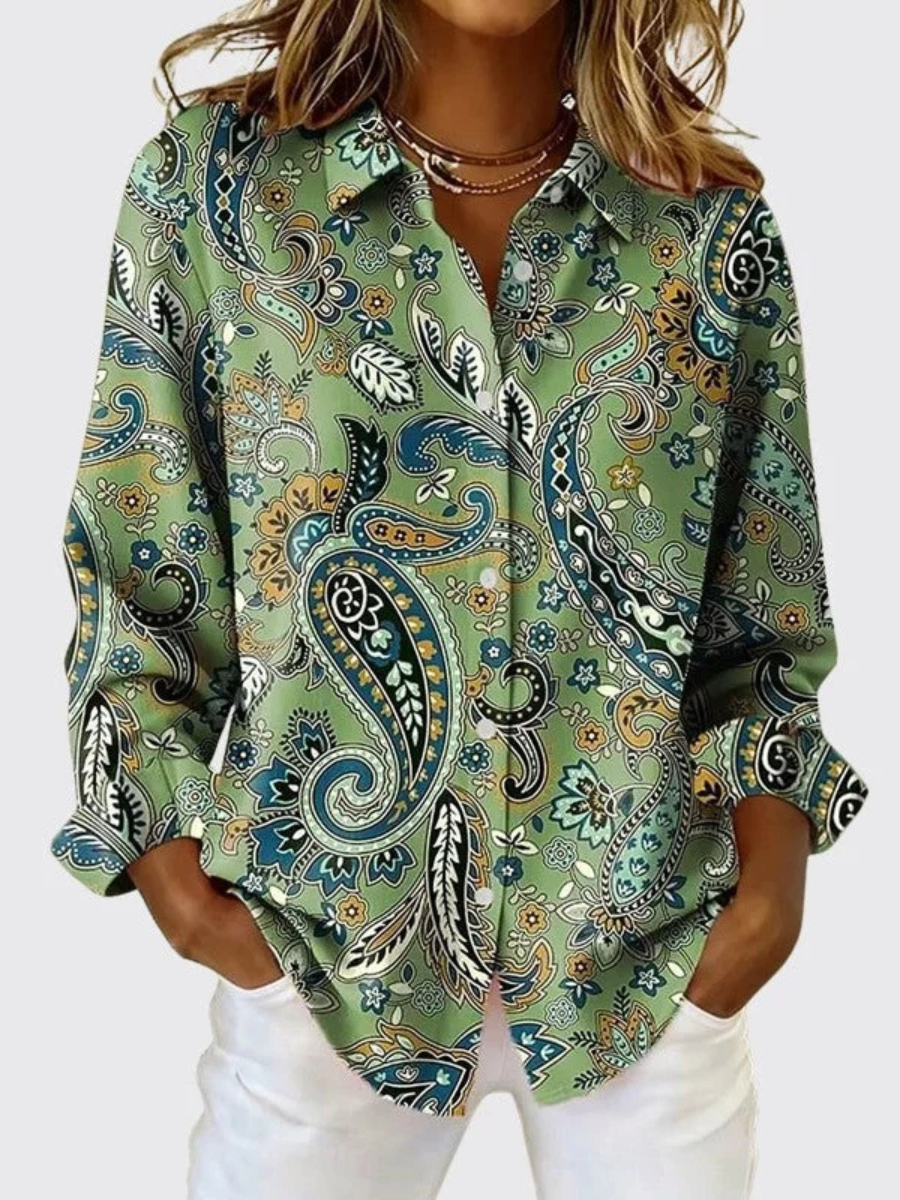 Chemise femme imprimé paisley, coupe ample à manches longues
