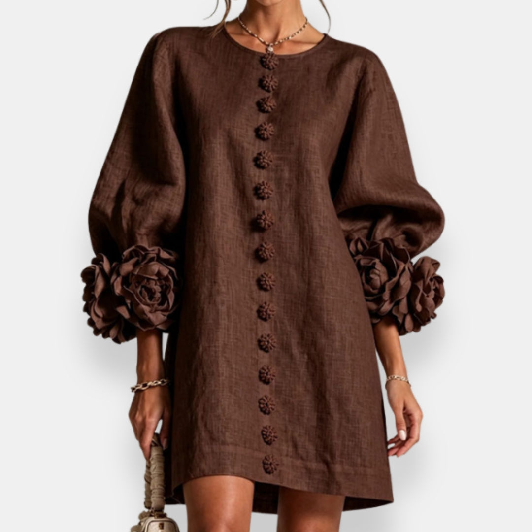 Ines Paris | Robe Fleurie Femme Fleurs en Relief Manches Ballon