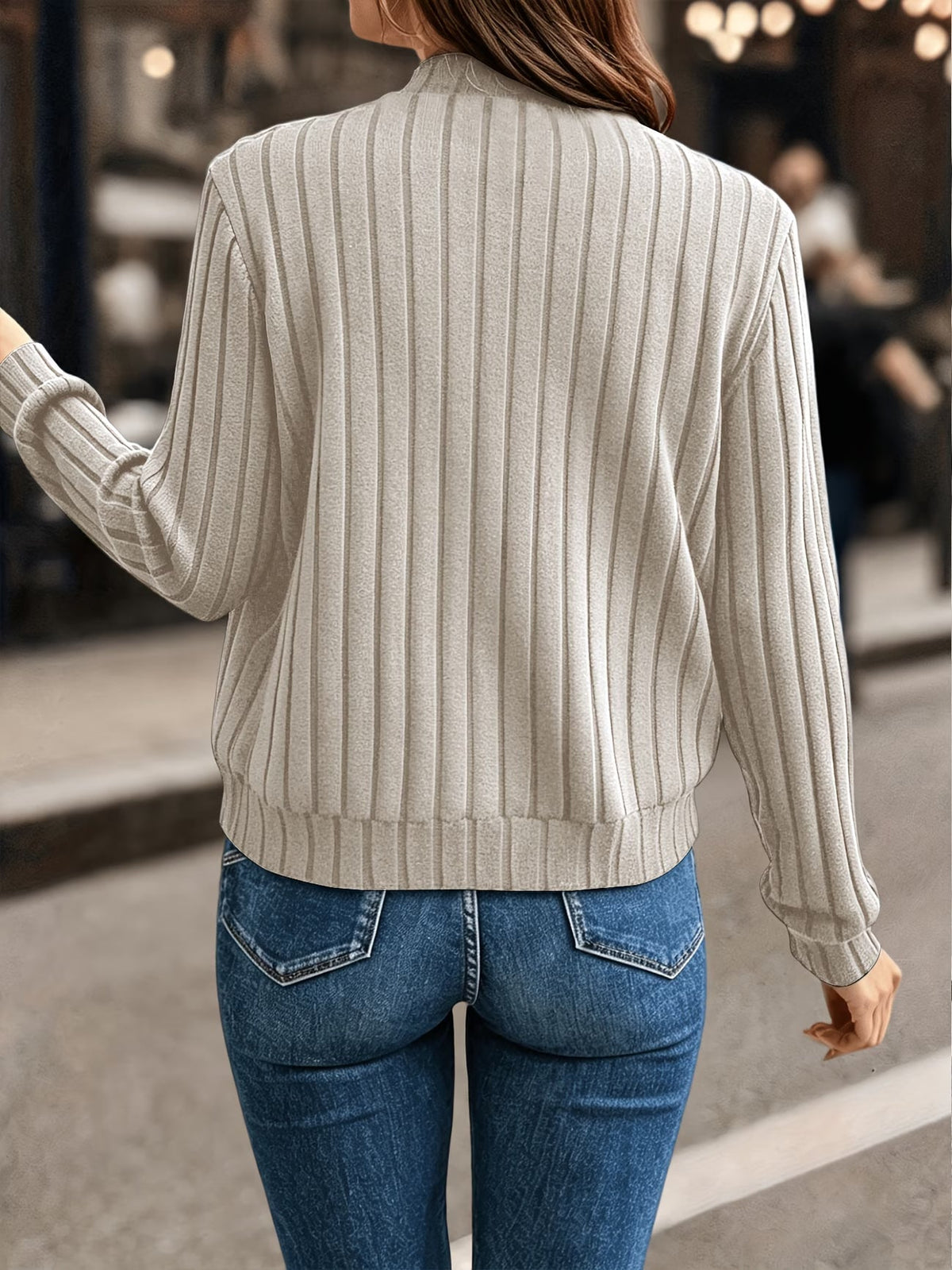 Gilet femme côtelé zippé, maille à manches longues