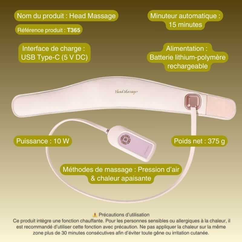 Appareil de massage de la tête - Détente, circulation & sommeil réparateur