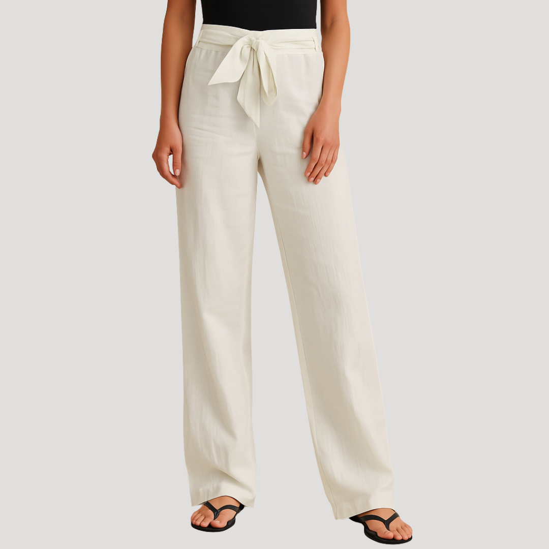 Ines Paris | Pantalon en Lin Femme Taille Élastique Coupe Droite Grande Taille