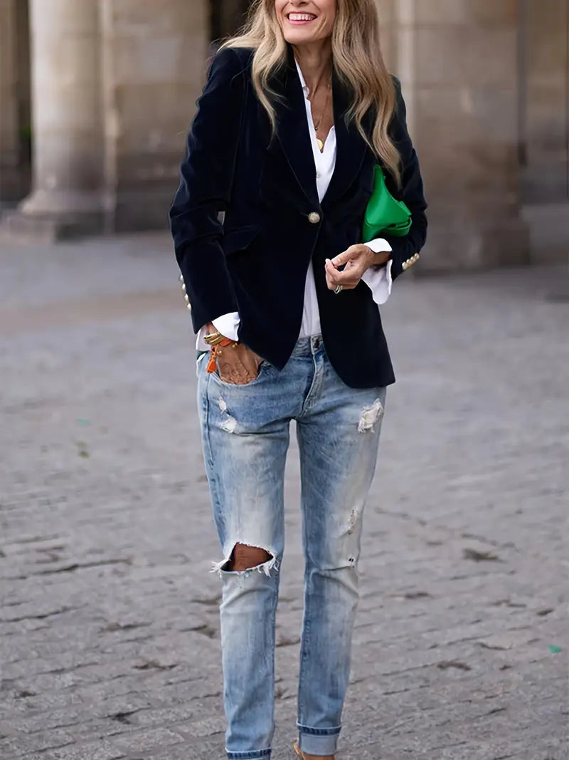 Ines Paris | Blazer velours femme cintré à boutons dorés