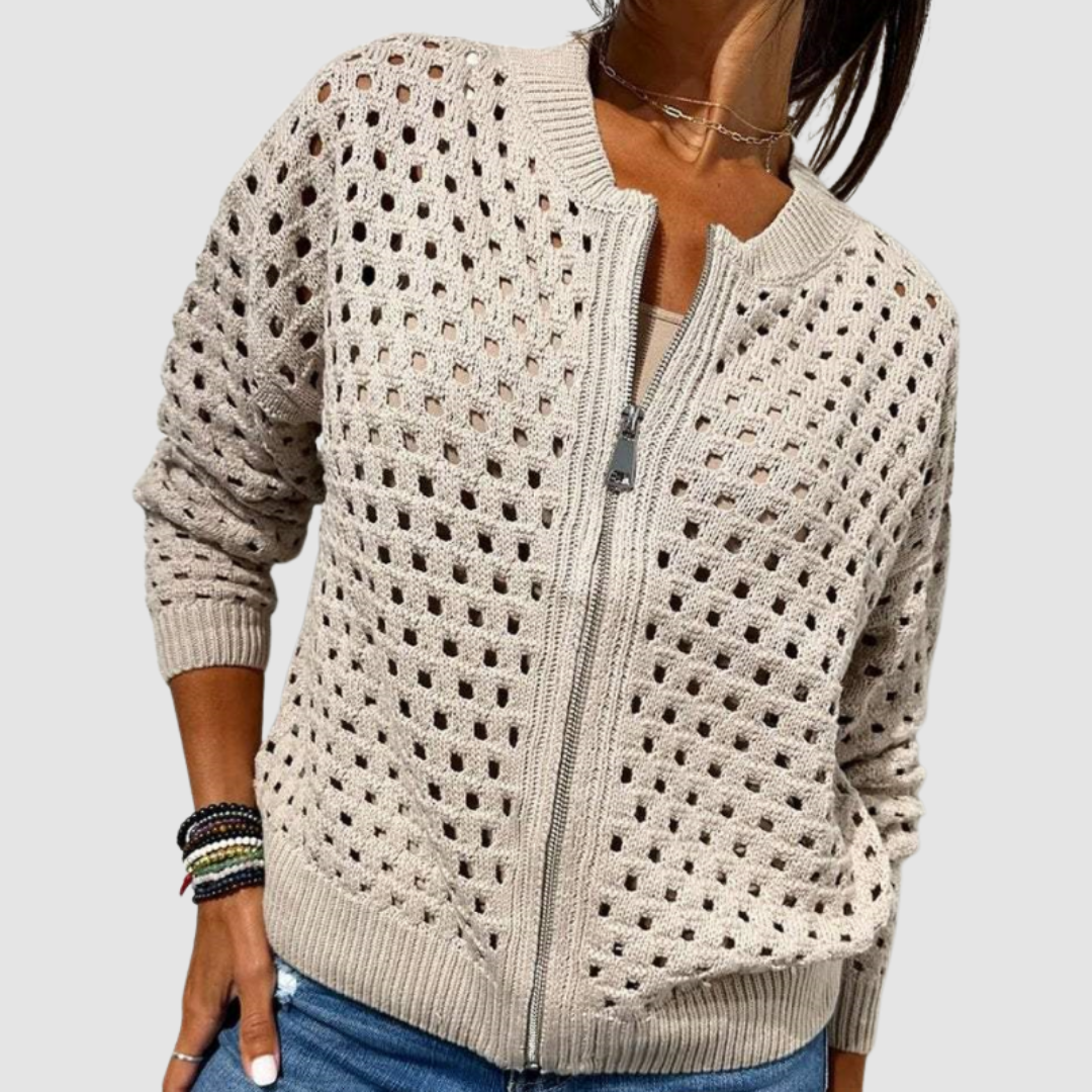 Ines Paris | Gilet Tricoté Zippé Femme en Maille Demi-Saison