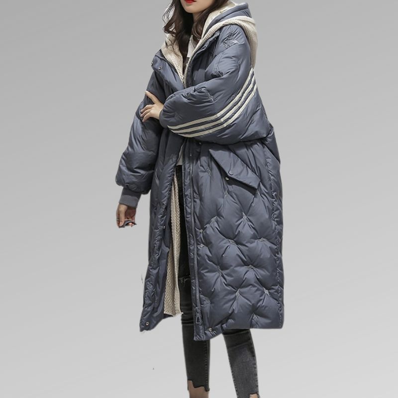 Doudoune longue femme coupe ample, grande capuche chaude