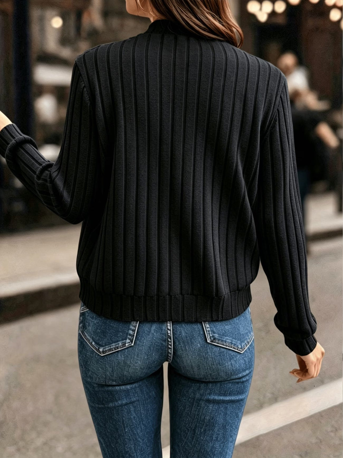 Gilet femme côtelé zippé, maille à manches longues