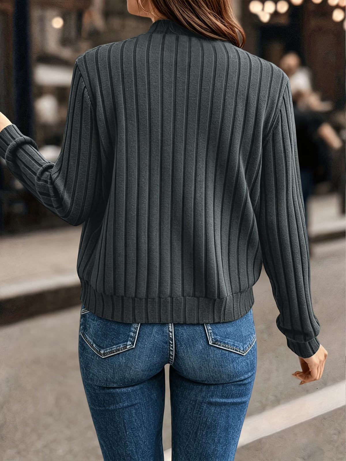 Gilet femme côtelé zippé, maille à manches longues