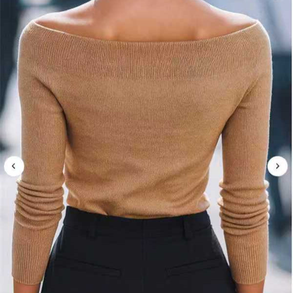 Ines Paris | Pull Femme Épaules Dénudées – Maille Extensible Camel