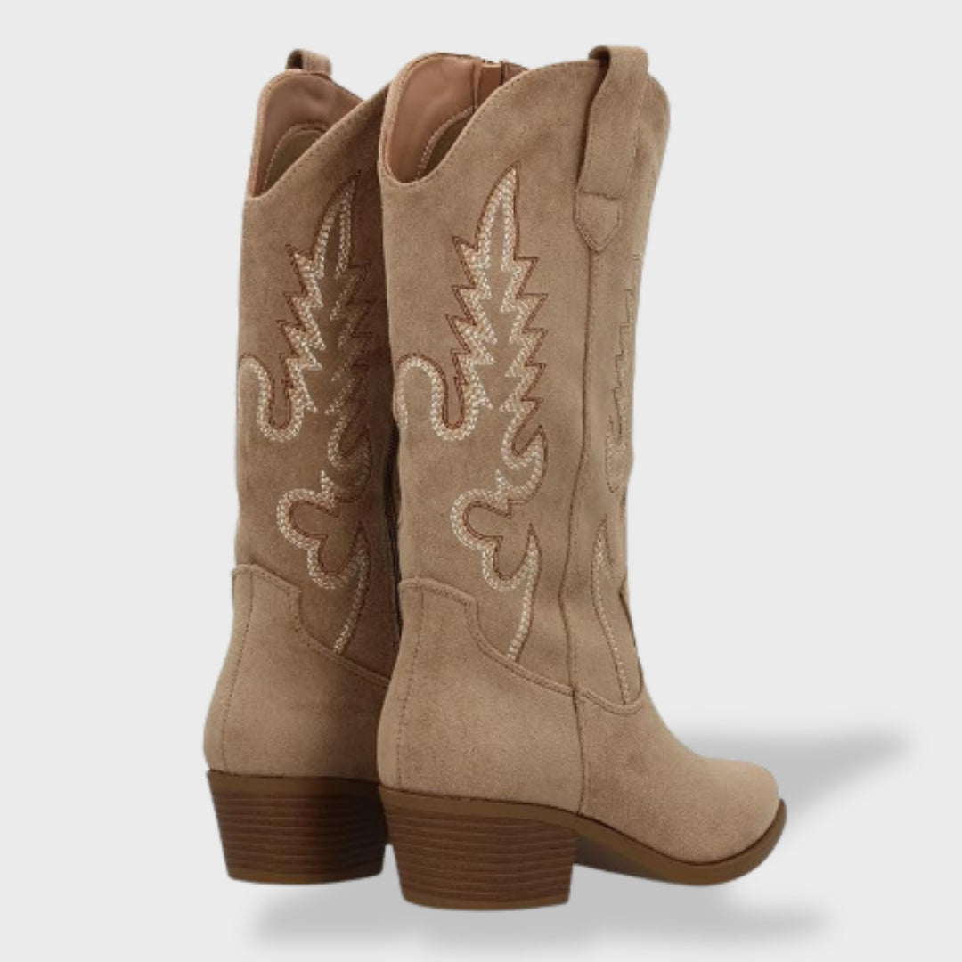 Ines Paris | Bottes Cowboy Femme Brodées Effet Daim Talon Bas