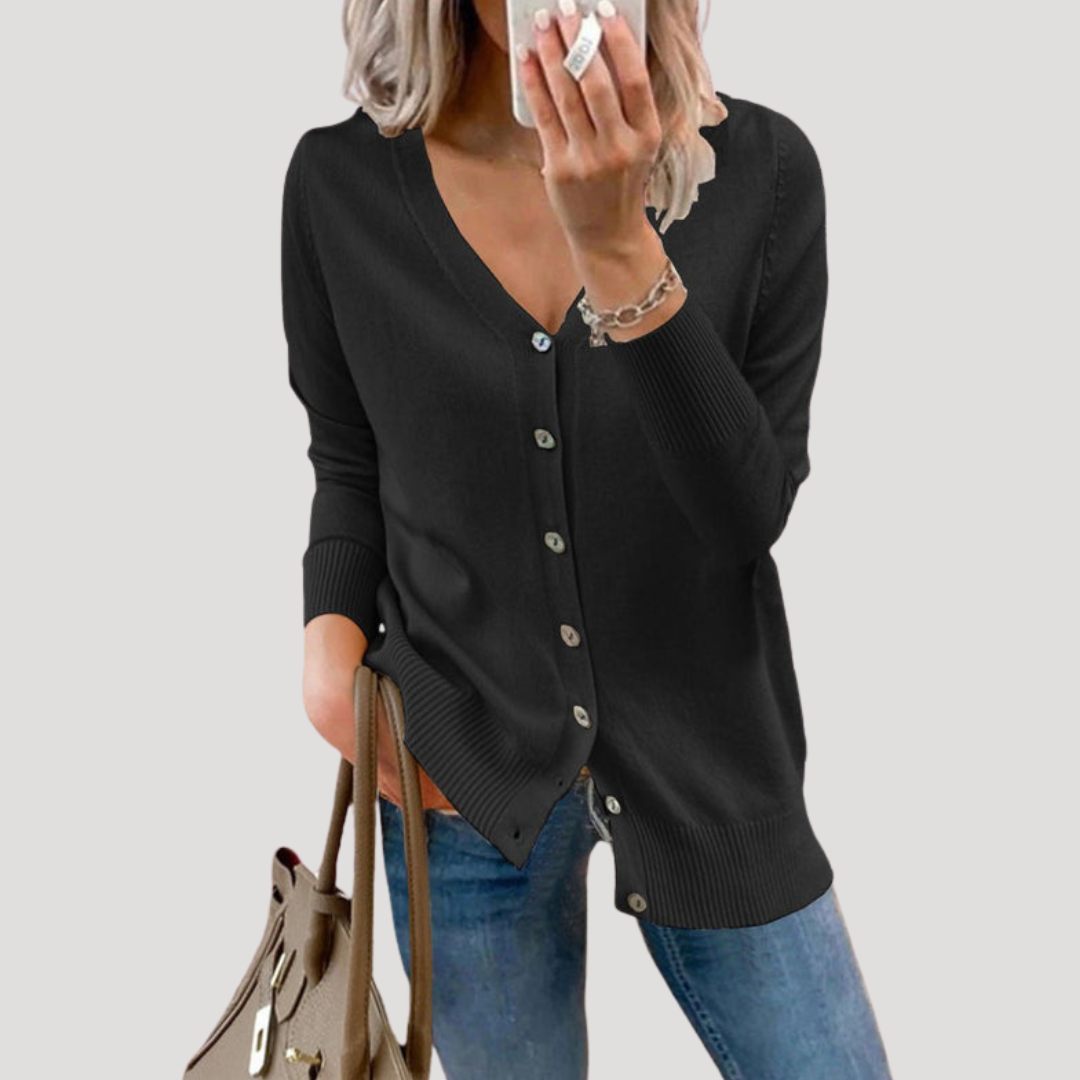 Ines Paris | Cardigan Femme Col V Boutonné en Maille