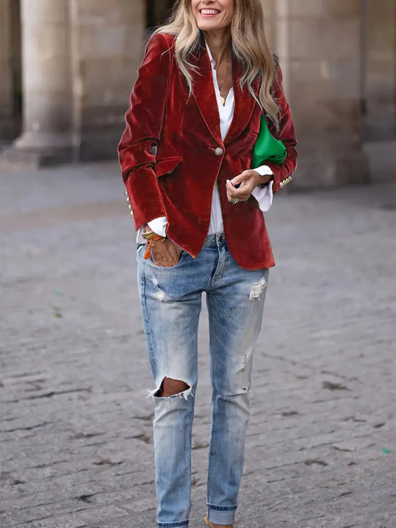 Ines Paris | Blazer velours femme cintré à boutons dorés