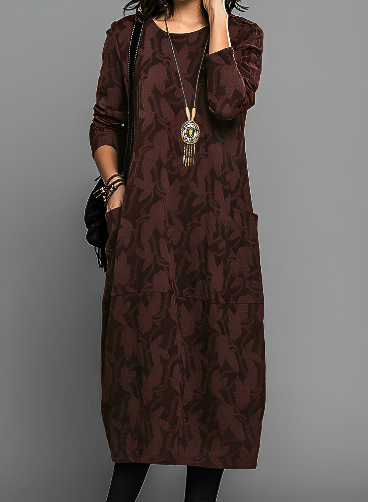 Ines Paris | Robe d'hiver longue femme imprimée manches longues