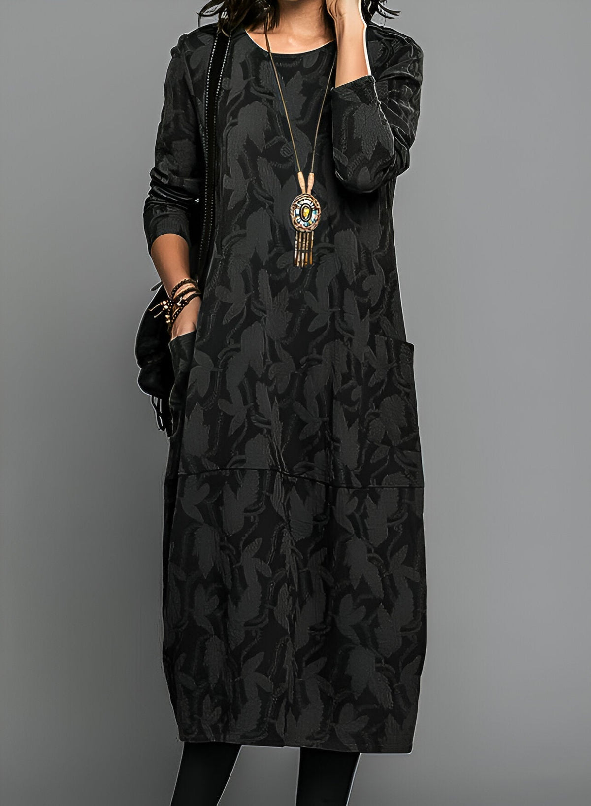Ines Paris | Robe d'hiver longue femme imprimée manches longues