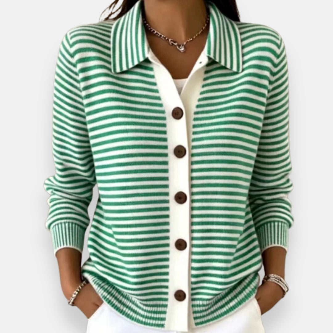 Ines Paris | Cardigan femme rayé à col classique boutonné