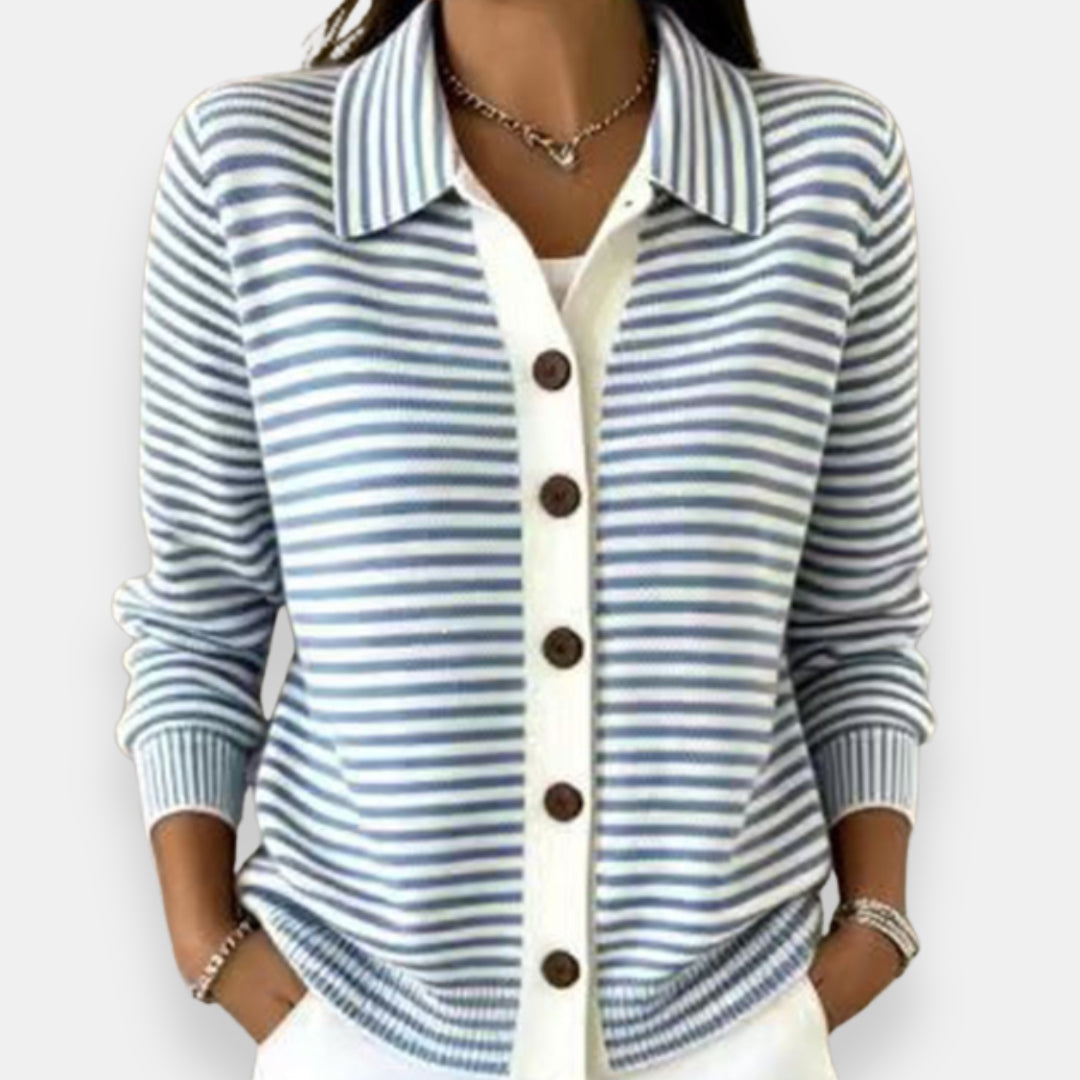 Ines Paris | Cardigan femme rayé à col classique boutonné
