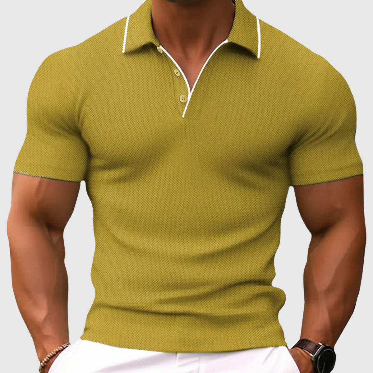 Polo homme slim fit en tissu extensible, col qui tient