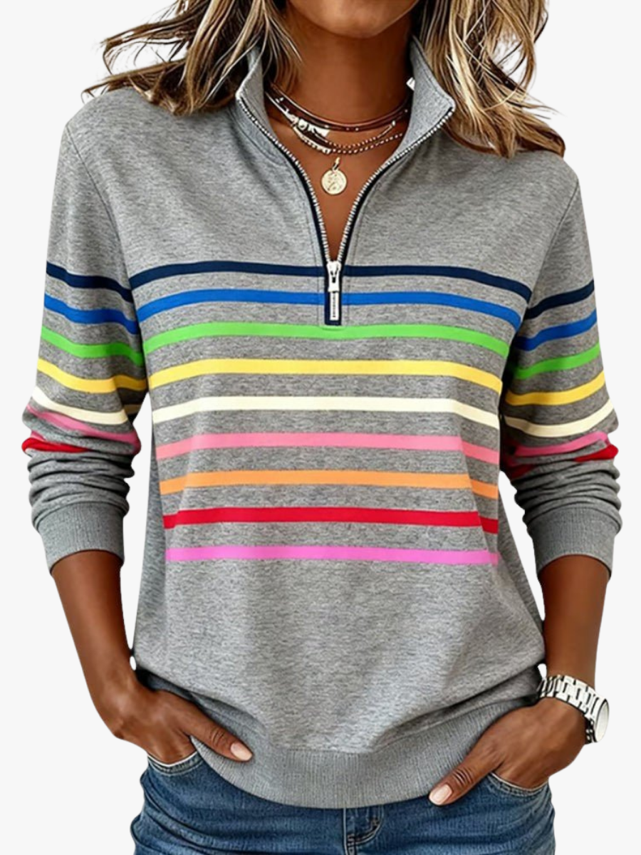 Ines Paris | Sweat-Shirt Femme Rayé Demi-Zip Coupe Ample