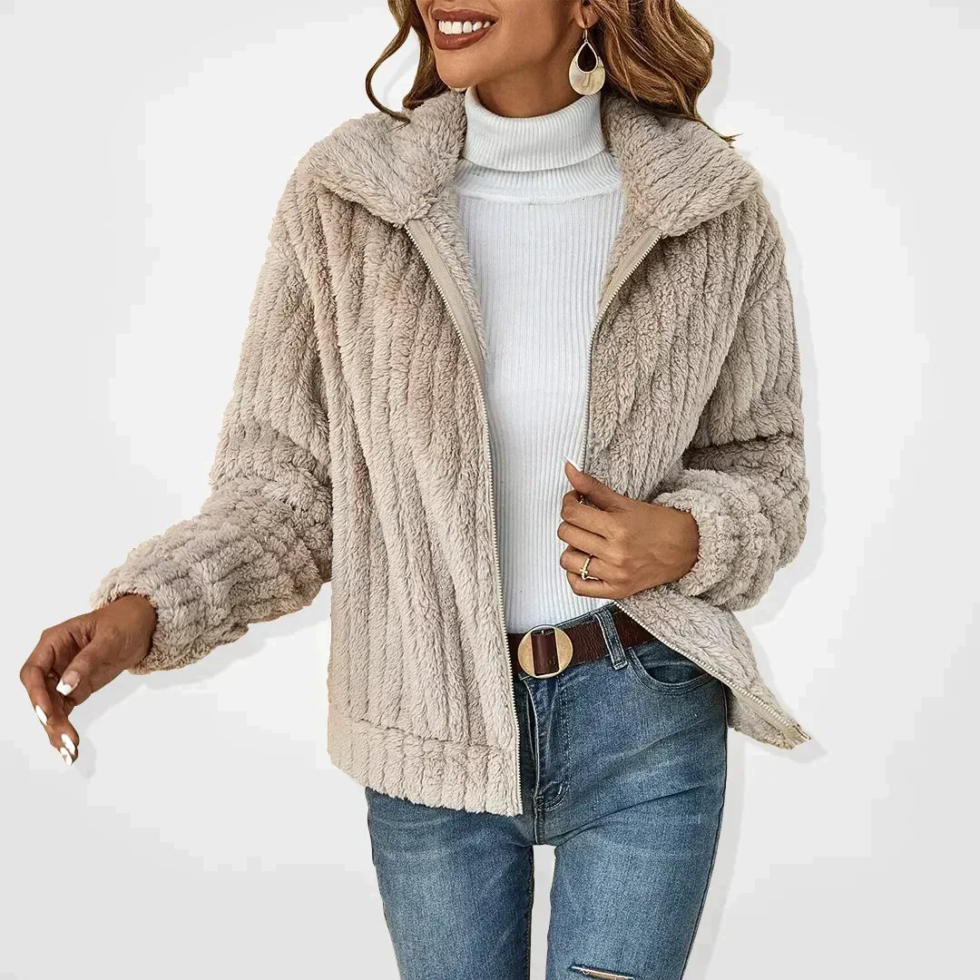 Ines Paris | Veste en peluche femme zippée, col chemise
