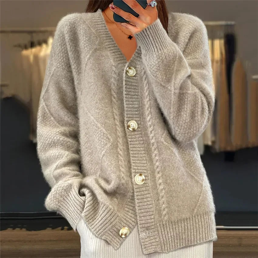 Ines Paris | Gilet Cardigan Boutonné Femme Toucher Cachemire – Manches Longues
