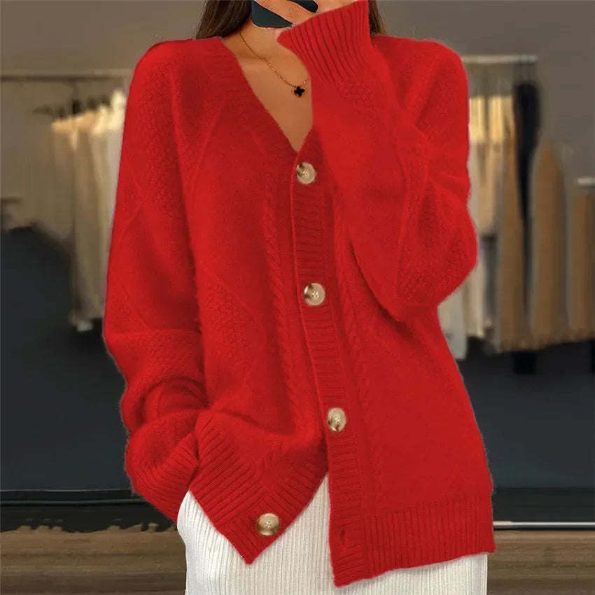 Ines Paris | Gilet Cardigan Boutonné Femme Toucher Cachemire – Manches Longues
