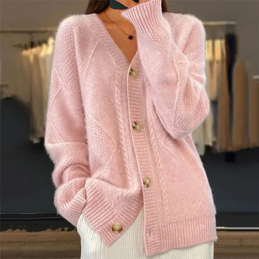 Ines Paris | Gilet Cardigan Boutonné Femme Toucher Cachemire – Manches Longues