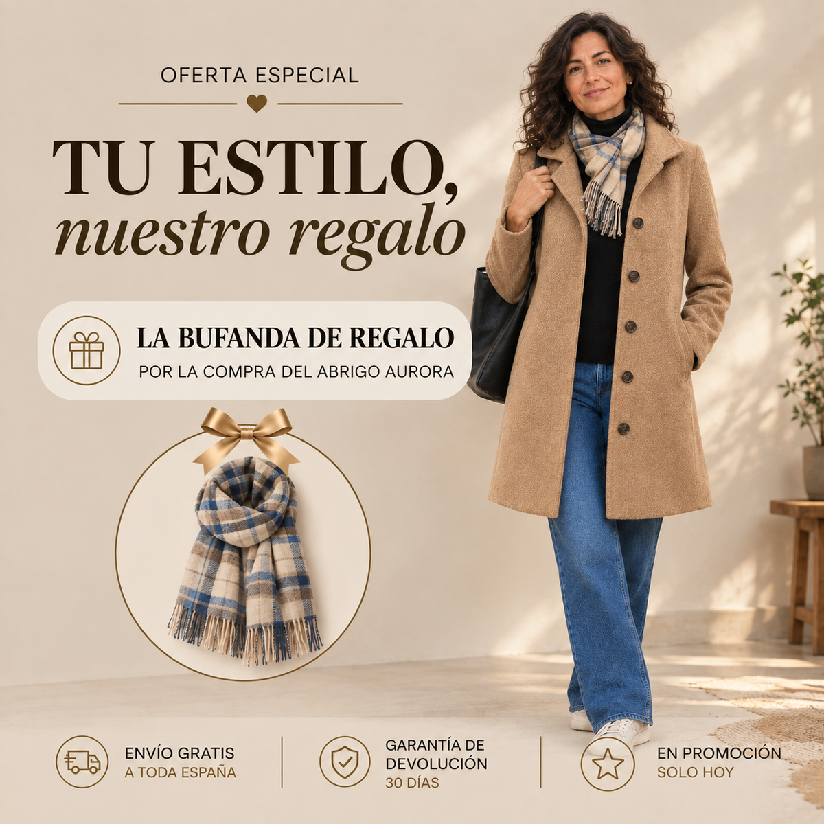 Ines Paris | Manteau classique femme effet drap de laine – Écharpe assortie