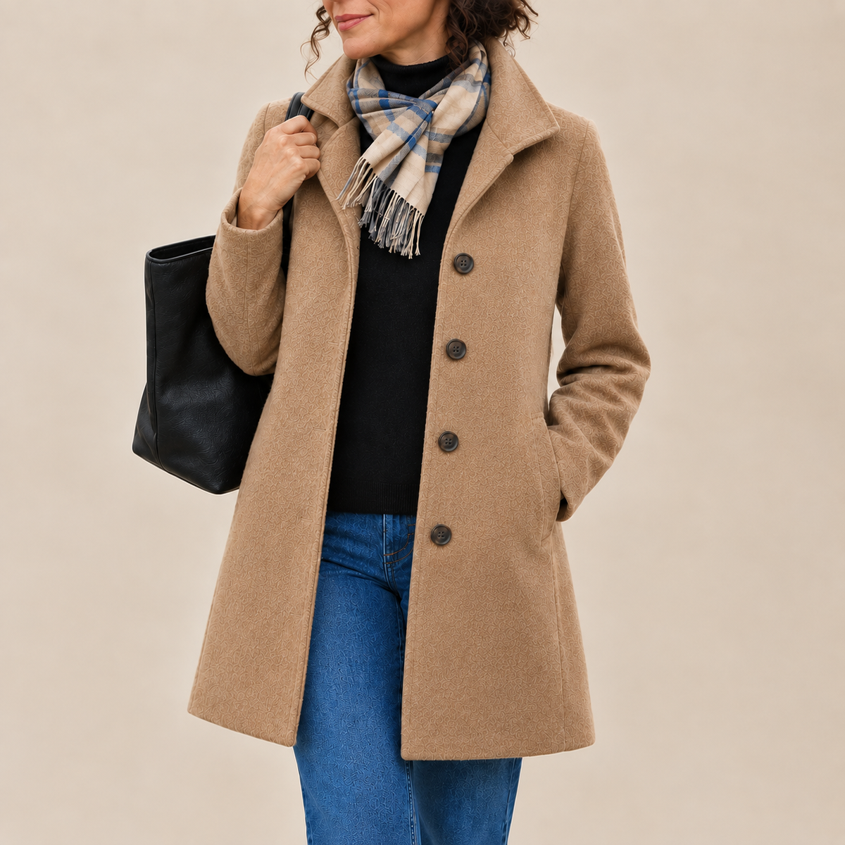 Ines Paris | Manteau classique femme effet drap de laine – Écharpe assortie