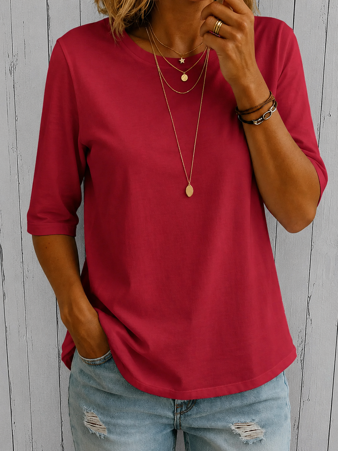 Ines Paris | T-shirt femme col rond manches trois-quarts