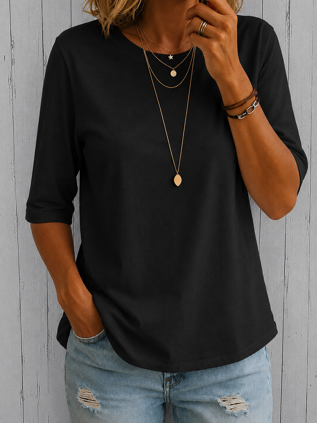Ines Paris | T-shirt femme col rond manches trois-quarts